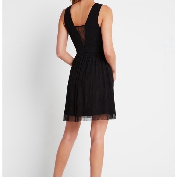 BCBGeneration Mini Dress Chiffon Skirt Lace Insert Front V Sleeveless Black - Picture 3 of 11